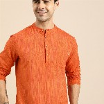 Anouk Men Orange Striped Short Kurta