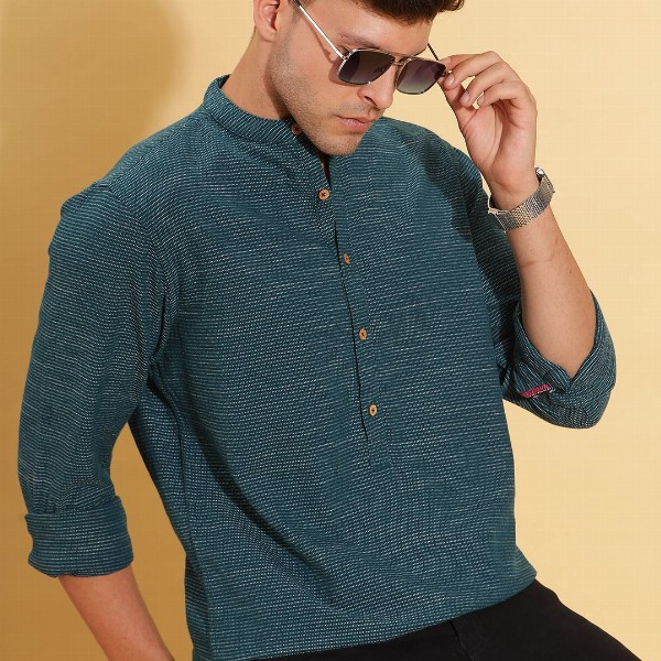 HERE&NOW Band Collar Cotton Short Kurta