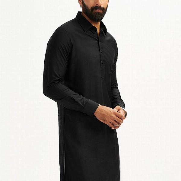 VASTRAMAY Shirt Collar Long Roll-Up Sleeves Regular Pathani Kurta