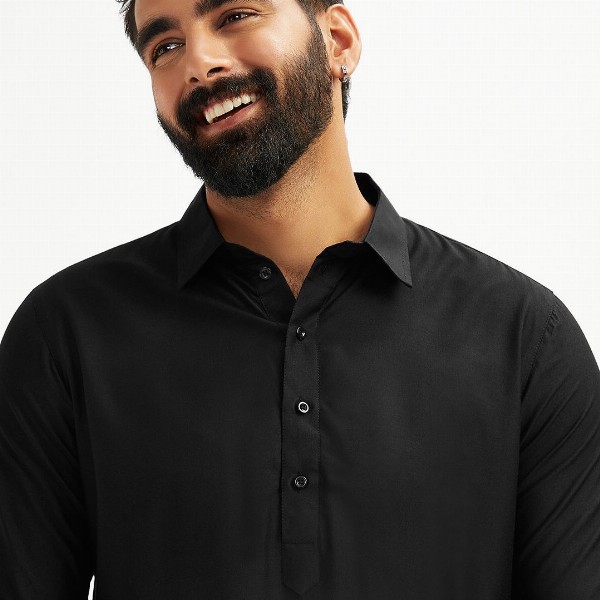 VASTRAMAY Shirt Collar Long Roll-Up Sleeves Regular Pathani Kurta