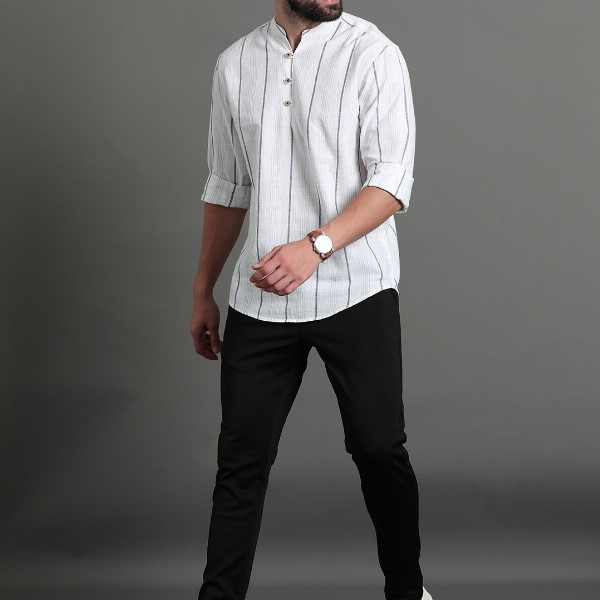 HERE&NOW Striped Cotton Short Kurta