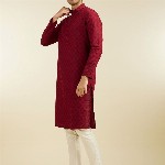 Diwas by Manyavar Geometric Woven Design Cotton Straight Kurta