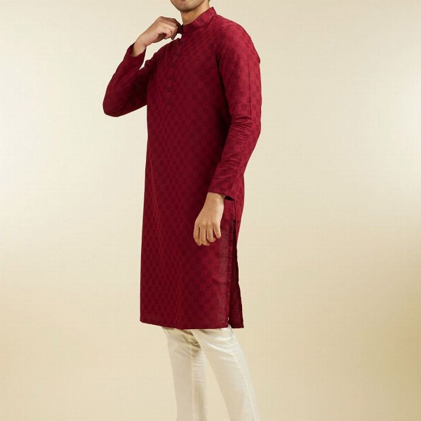 Diwas by Manyavar Geometric Woven Design Cotton Straight Kurta