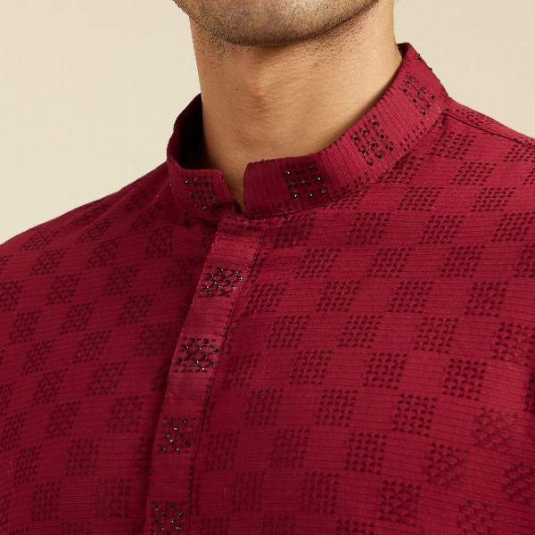 Diwas by Manyavar Geometric Woven Design Cotton Straight Kurta