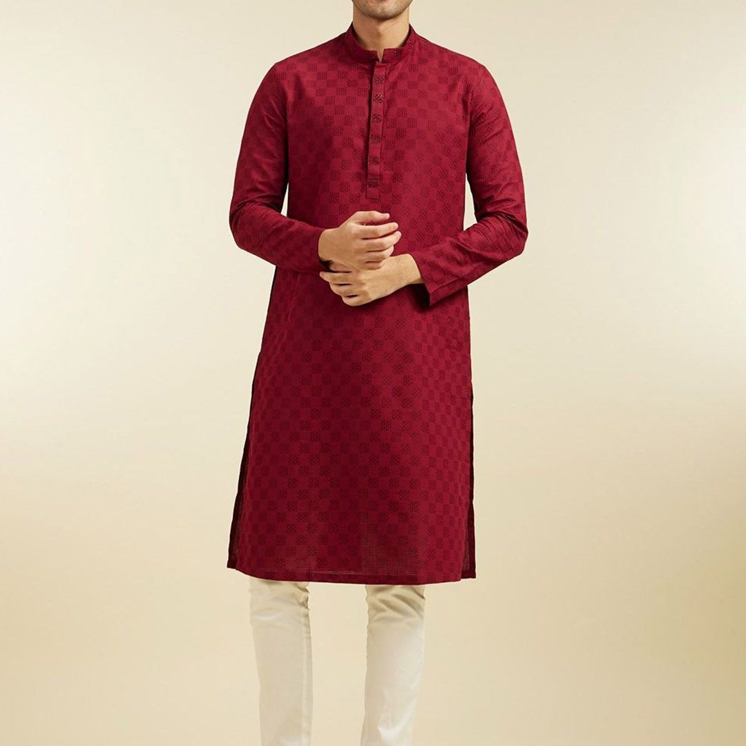 Diwas by Manyavar Geometric Woven Design Cotton Straight Kurta