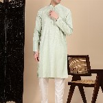 House of Pataudi Textured Mandarin Collar Cotton Straight Kurta