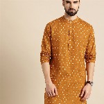 Anouk Men Mustard Yellow & White Geometric Printed Kurta
