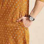 Anouk Men Mustard Yellow & White Geometric Printed Kurta