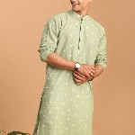 VASTRAMAY Geometric Woven Design Jacquard Cotton Sustainable Kurta