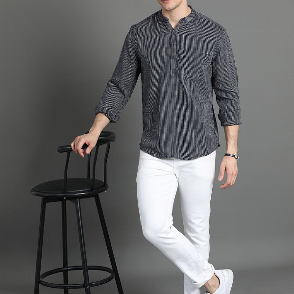 HERE&NOW Striped Cotton Short kurta