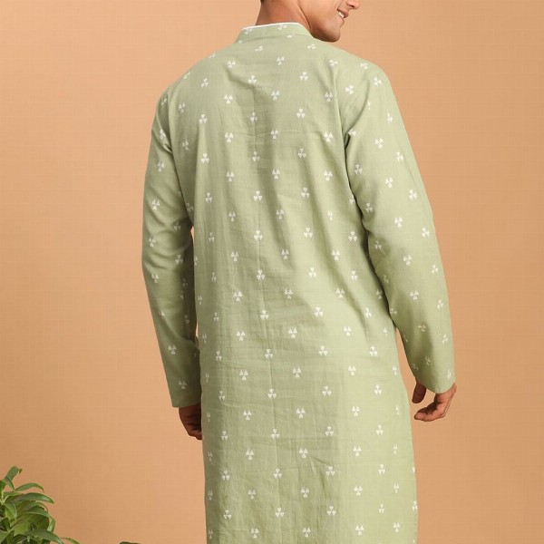 VASTRAMAY Geometric Woven Design Jacquard Cotton Sustainable Kurta