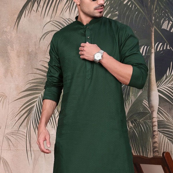 Sangria Men Textured Pattern Mandarin Collar Stylish Cotton Kurta