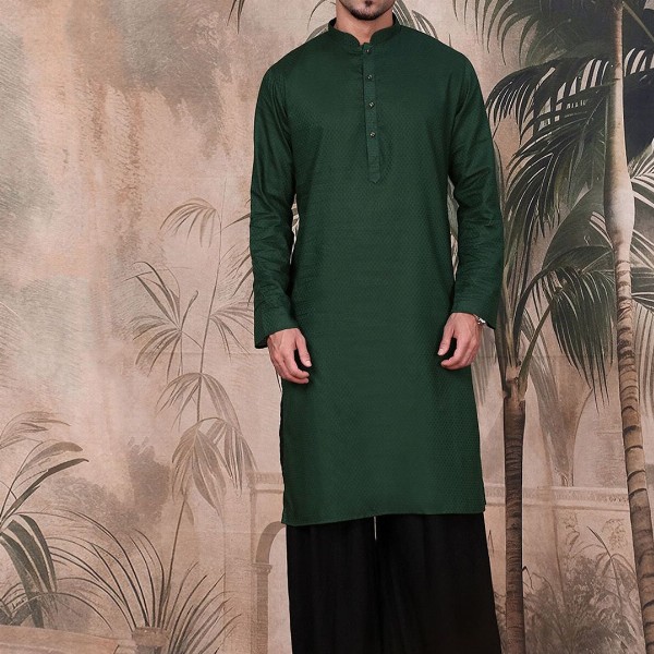 Sangria Men Textured Pattern Mandarin Collar Stylish Cotton Kurta