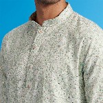 Diwas by Manyavar Ethnic Motifs Printed & Sequinned Mandarin Collar Cotton Straight Kurta