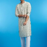 Diwas by Manyavar Ethnic Motifs Printed & Sequinned Mandarin Collar Cotton Straight Kurta