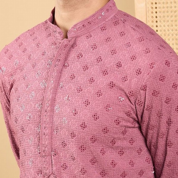 House of Pataudi Men Solid Embellished Straight Kurta