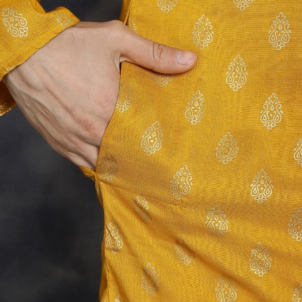 Anouk Mustard Yellow Ethnic Motifs Printed Band Collar Straight Kurta