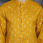 Anouk Mustard Yellow Ethnic Motifs Printed Band Collar Straight Kurta