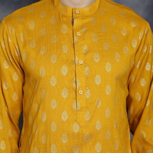 Anouk Mustard Yellow Ethnic Motifs Printed Band Collar Straight Kurta