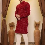 House of Pataudi Ethnic Motif Embroidered Mandarin Collar Round Neck Sequins Kurta