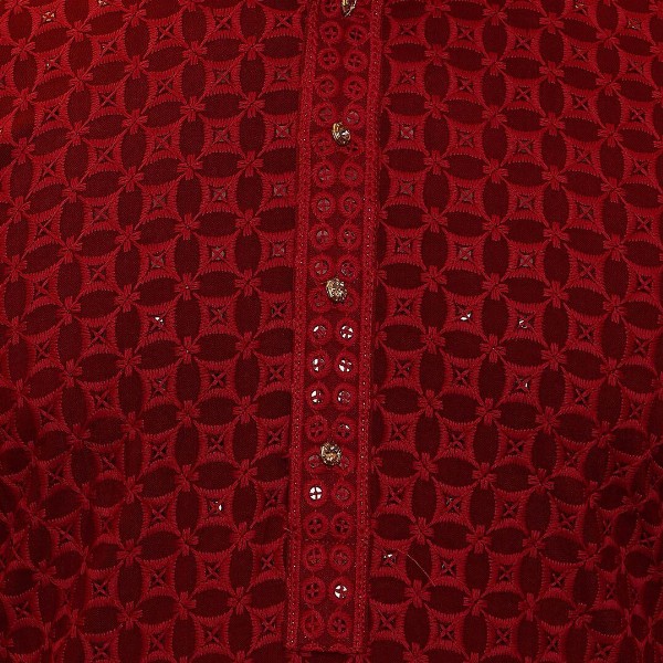 House of Pataudi Ethnic Motif Embroidered Mandarin Collar Round Neck Sequins Kurta