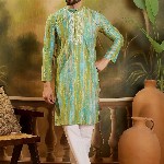 Sangria Men Abstract Printed Festive Silk Straight Kurta