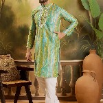 Sangria Men Abstract Printed Festive Silk Straight Kurta
