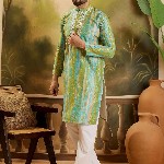 Sangria Men Abstract Printed Festive Silk Straight Kurta