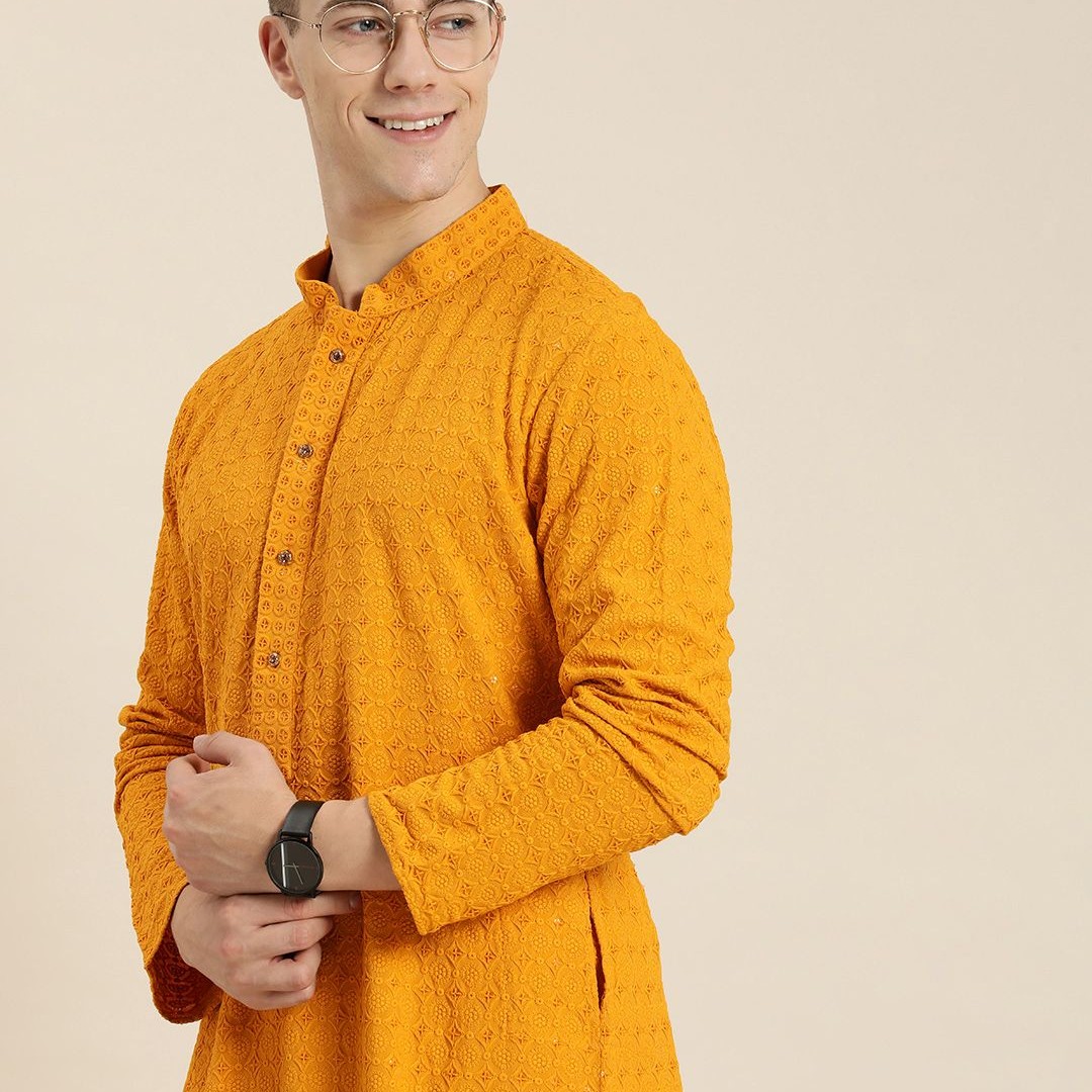 HERE&NOW Men Ethnic Motifs Embroidered Chikankari Kurta