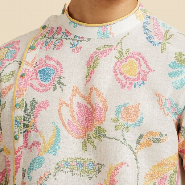 Diwas by Manyavar Floral Printed Mandarin Collar Cotton Kurta