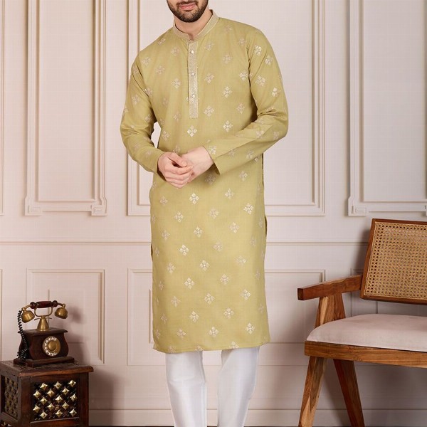 House of Pataudi Pushpa Geometric Embroidered Mandarin Collar Pure Cotton Straight Kurta