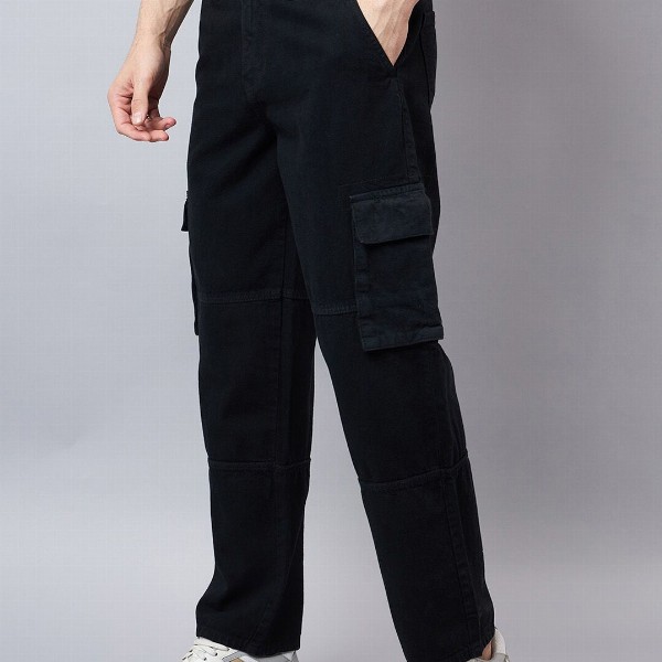 Style Quotient Men Relaxed Fit Mid Rise Clean Look Cotton Cargo Denim Jeans