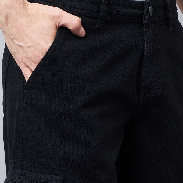 Style Quotient Men Relaxed Fit Mid Rise Clean Look Cotton Cargo Denim Jeans