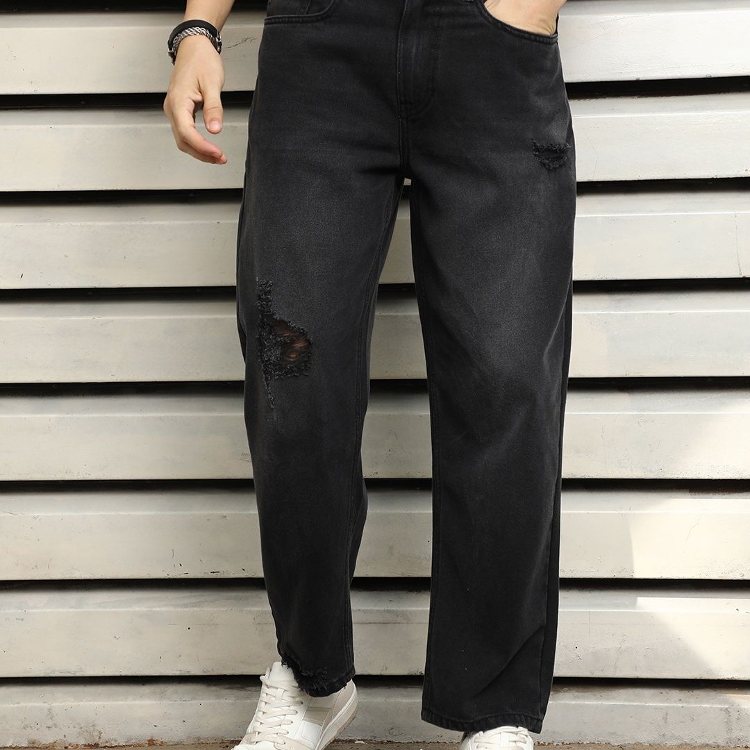 High Star Men Relaxed Fit Mid-Rise Mildly Distressed Light Fade Jeans