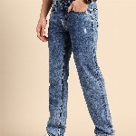 Being Human Men Straight Fit Mid-Rise Low Distress Heavy Fade Stretchable Jeans