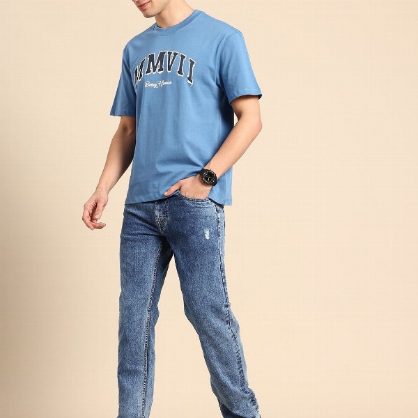 Being Human Men Straight Fit Mid-Rise Low Distress Heavy Fade Stretchable Jeans