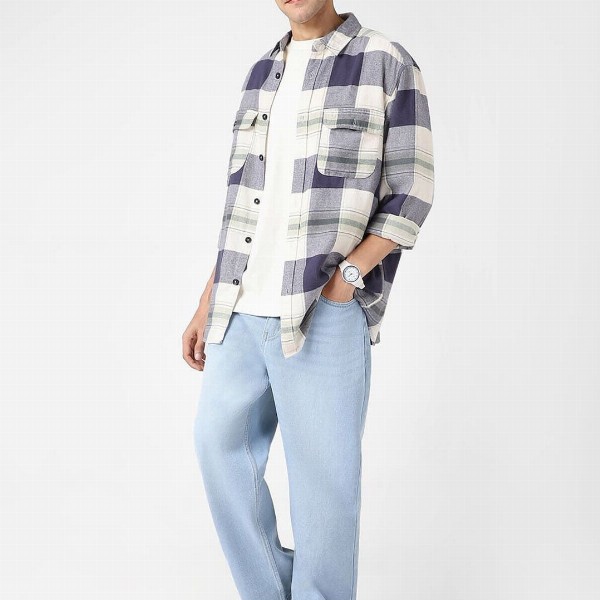 Urbano Fashion Men's Ice Blue Loose Baggy Fit Washed Jeans Non-Stretchable