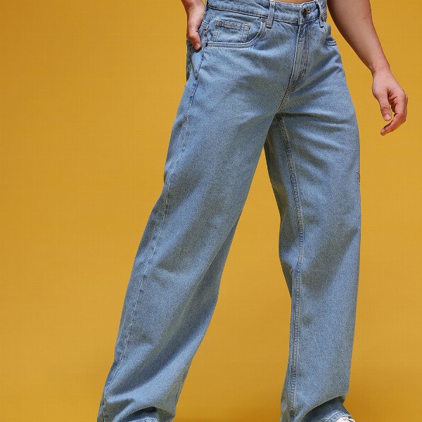 HERE&NOW Men Graphic Print Mid-Rise Pure Cotton Baggy Fit Jeans