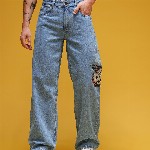 HERE&NOW Men Graphic Print Mid-Rise Pure Cotton Baggy Fit Jeans