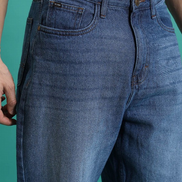 HIGHLANDER Men Loose Baggy Fit Clean Look Light Fade Cotton Jeans