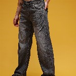 HERE&NOW Men Mid-Rise Acid Wash Crinkled Heavy Fade Pure Cotton Baggy Fit Jeans