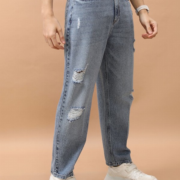 HIGHLANDER Men Relaxed Fit Highly Distressed Light Fade Jeans