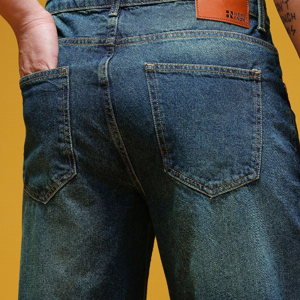 HERE&NOW Men Mid-Rise Acid Wash Crinkled Light Fade Pure Cotton Baggy Fit Jeans