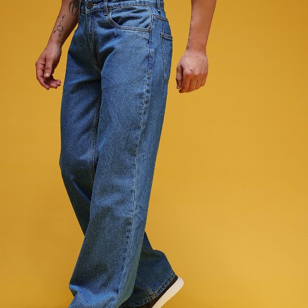 HERE&NOW Men Graphic Printed Mid-Rise Pure Cotton Baggy Fit Jeans