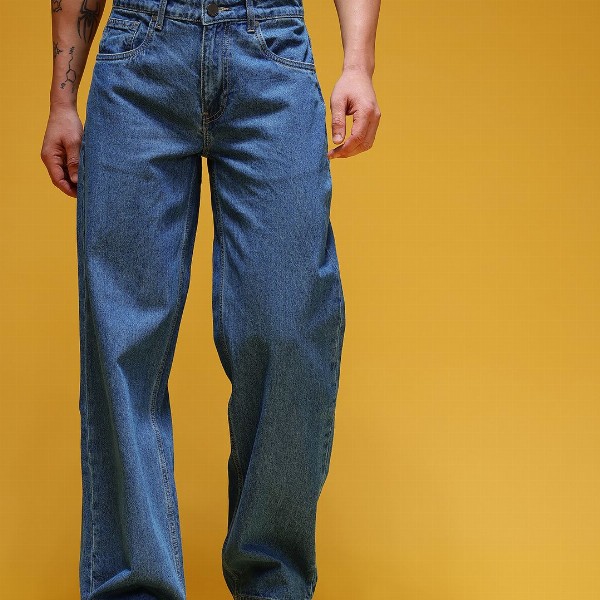 HERE&NOW Men Graphic Printed Mid-Rise Pure Cotton Baggy Fit Jeans