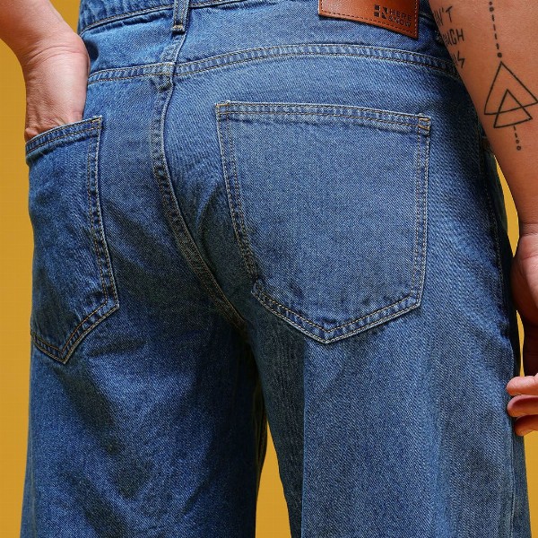 HERE&NOW Men Graphic Printed Mid-Rise Pure Cotton Baggy Fit Jeans