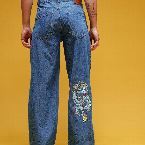 HERE&NOW Men Graphic Printed Mid-Rise Pure Cotton Baggy Fit Jeans