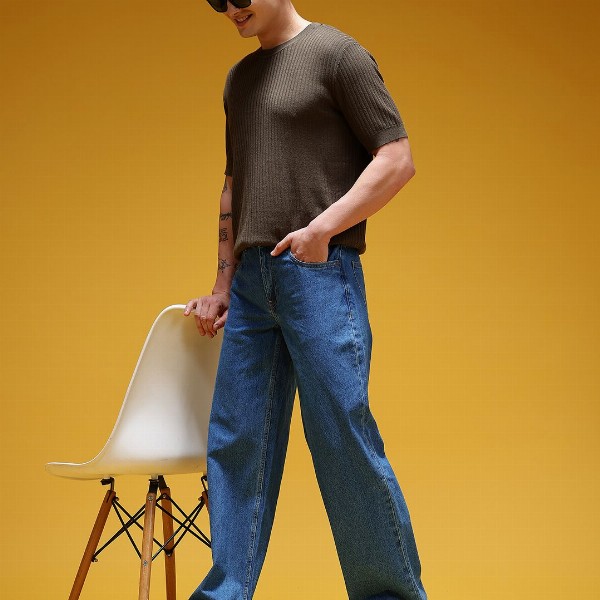 HERE&NOW Men Graphic Printed Mid-Rise Pure Cotton Baggy Fit Jeans