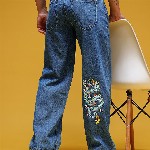 HERE&NOW Men Graphic Printed Mid-Rise Pure Cotton Baggy Fit Jeans