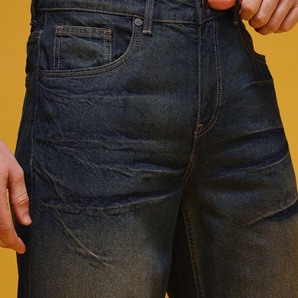 HERE&NOW Men Mid-Rise Acid Wash Crinkled Light Fade Pure Cotton Baggy Fit Jeans